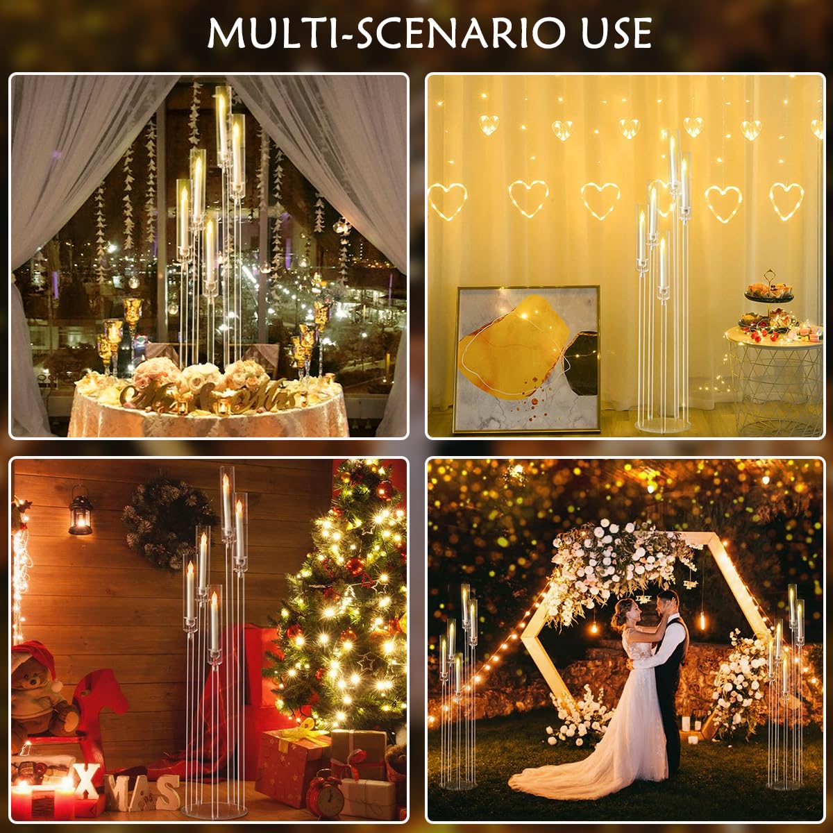 Fullvaseer 4pcs 5 Arm Acrylic Candelabra,Clear Candle Holder for Wedding,45.7inch Tall Floor Candle Holders for Ceremony Birthday Party Home Decoration Fit 0.8 LED Candles