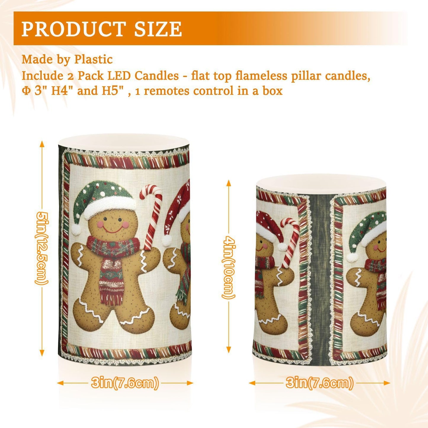 ALAZA Christmas Gingerbread Candy Cane03 Flickering Flameless Candles Battery Operated with Remote Timer,Tea Light Candles LED Pillar Votive Candles Set of 2 for Outdoor Indoor Decorations