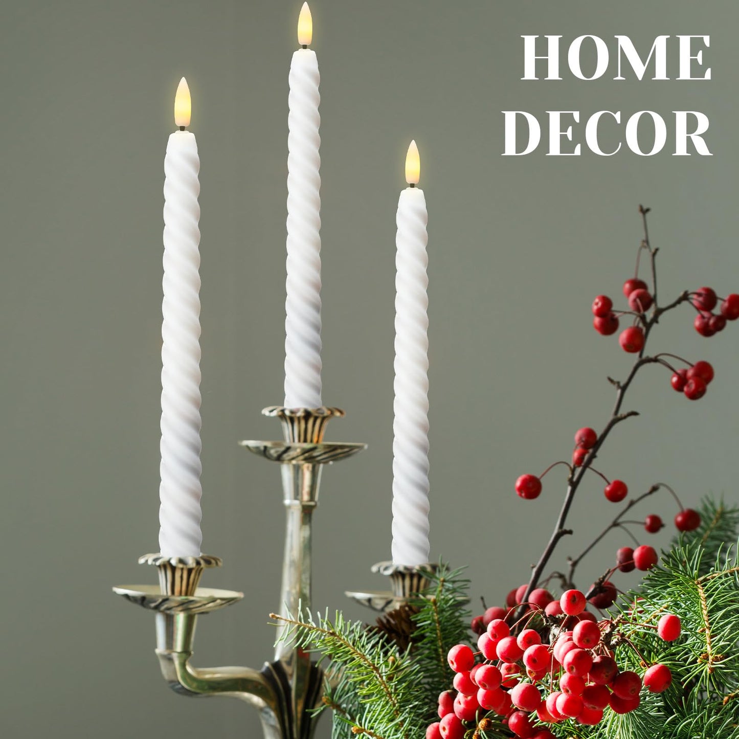 Tuanse 24 Pcs 10 Inch Flameless Twisted Taper Candles Battery Operated LED Taper Flickering Candlesticks Electric Warm Light for Wedding Holiday Birthday Home Decor(White)