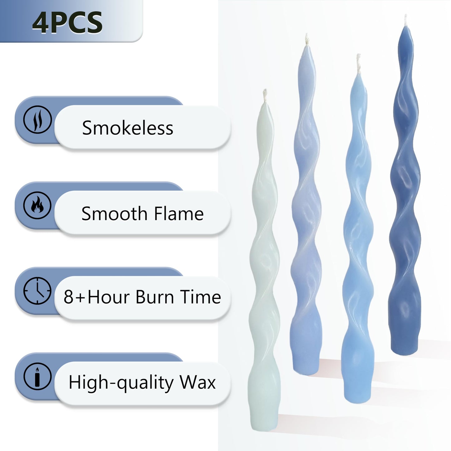 Spiral Taper Candle Blue Gradient Twisted Candlesticks Unscented Tapered Candles Smokeless Candlesticks for Dinner Table Decor Party Wedding