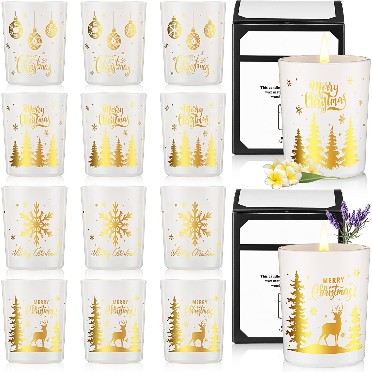Nuanchu 12 Pcs Christmas Scented Candles Gift Set 12 Fragrances Aromatherapy Long Lasting Christmas Jar Candles Soy Wax Gift for Mom Women Men Xmas Holiday Birthday Supplies (Stylish)