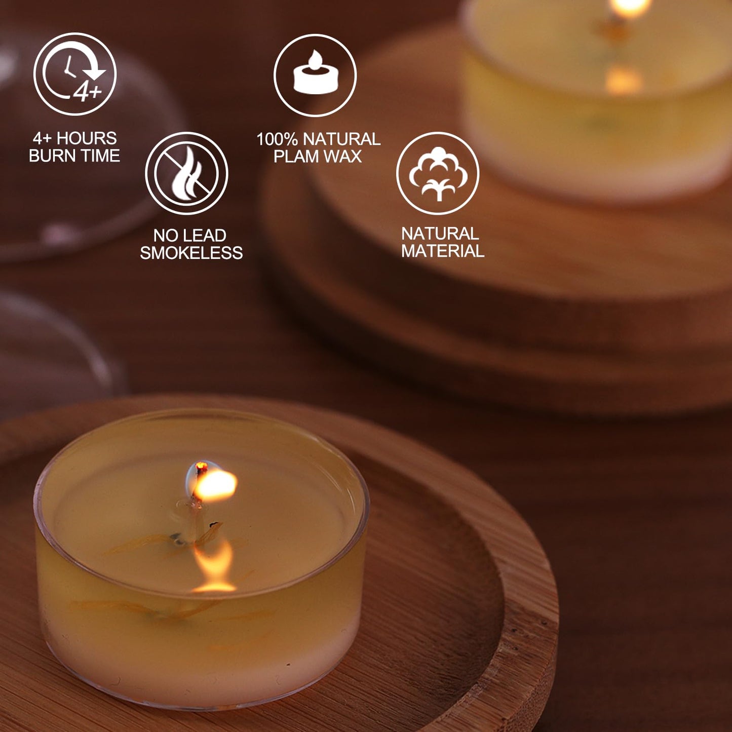 48Pcs Vanilla Scented Tealight Candles, Palm Wax White Tea Lights, 4h Long Burning Tea Light Candles with Dried Flowers for Holiday, Wedding, Spa, and Home Decoration