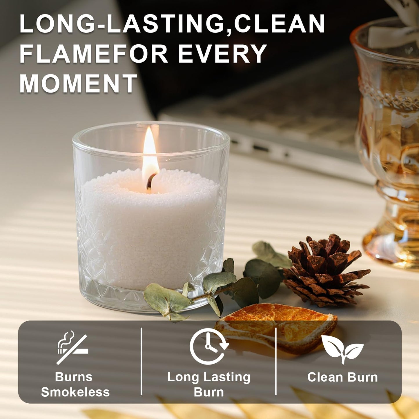 Scented Candle Sand – Sandalwood Bamboo Bloom | 17.6oz Plant Wax Granules with 20 Candle Wicks | Elegant Botanical Scent, Clean-Burn, Tranquil & Sophisticated Atmosphere