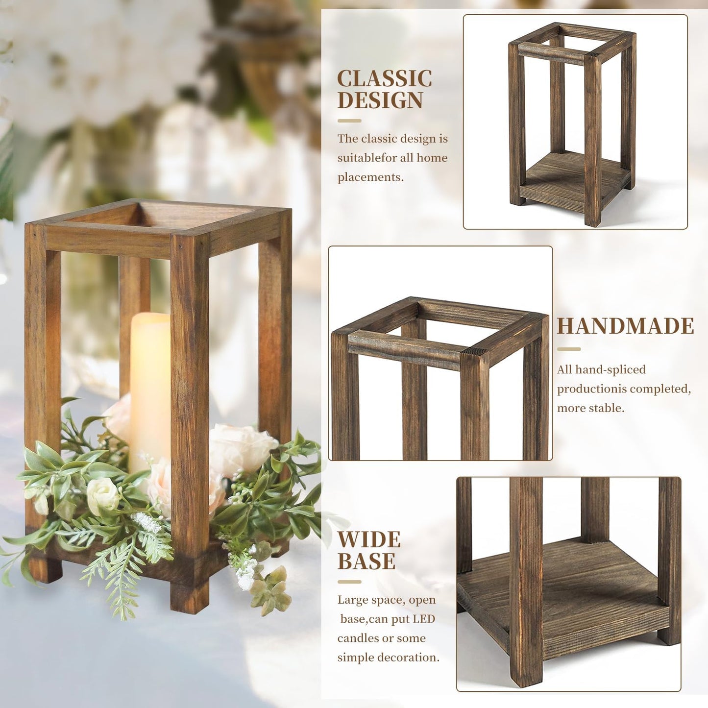 4 Pcs Wooden Lanterns Wedding Centerpiece for Tables, Farmhouse Candle Lantern, Perfect Centerpiece Table Decorations, Candle Holder Decorative for Wedding Party, Table Valentine Decor