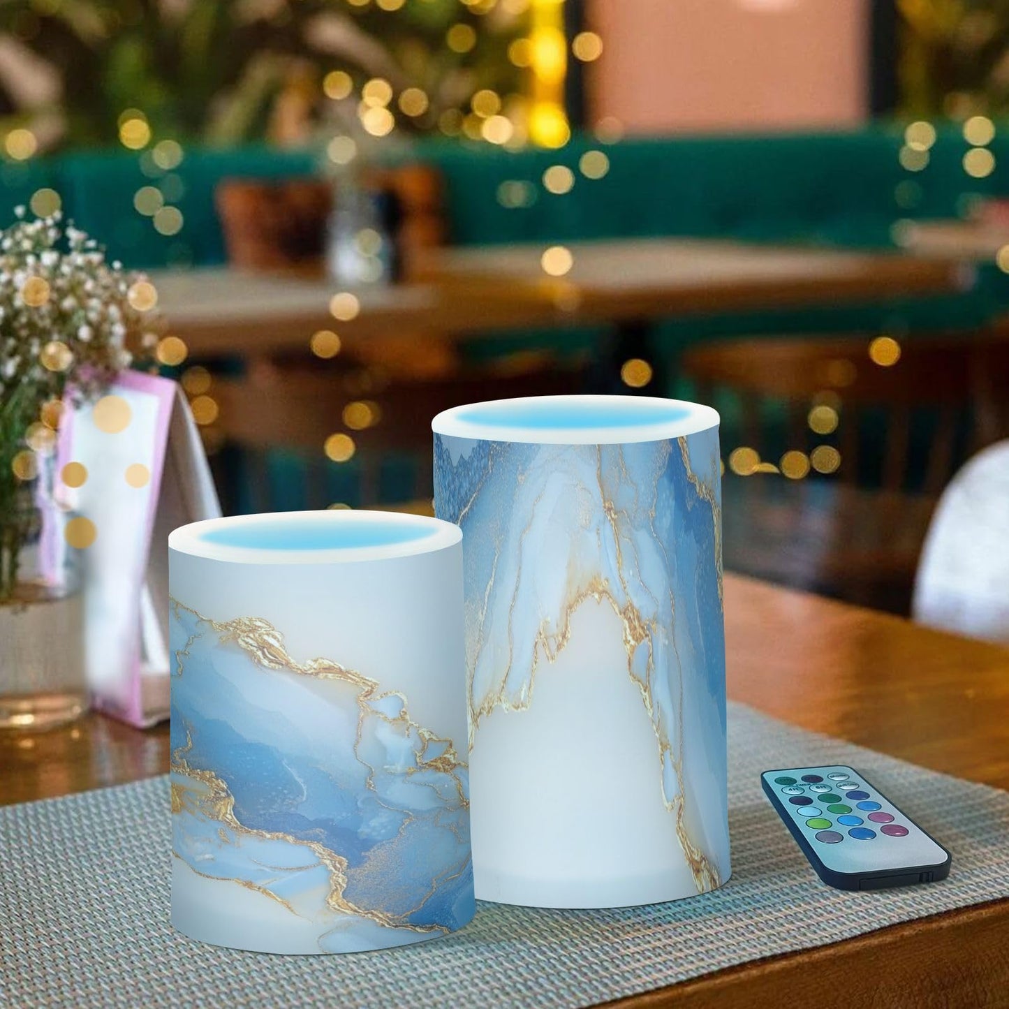 Zathe Flameless Pillar Candle Color Changing Led Flameless Candles for Dining Room Table Marble White White