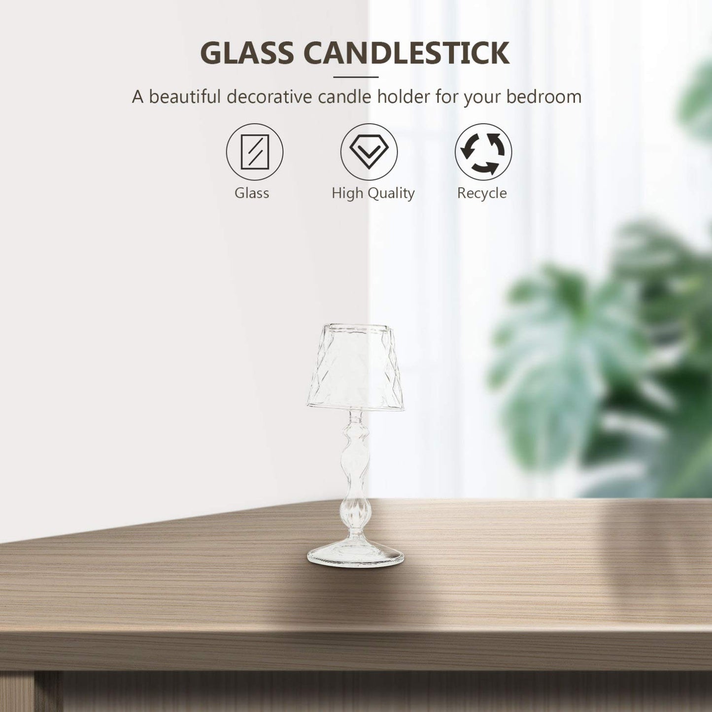 Uonlytech Glass Candlestick 7.48In Decorative Candle Holder for Home Bedroom Office Table Lighting Elegant Household Candle Stand
