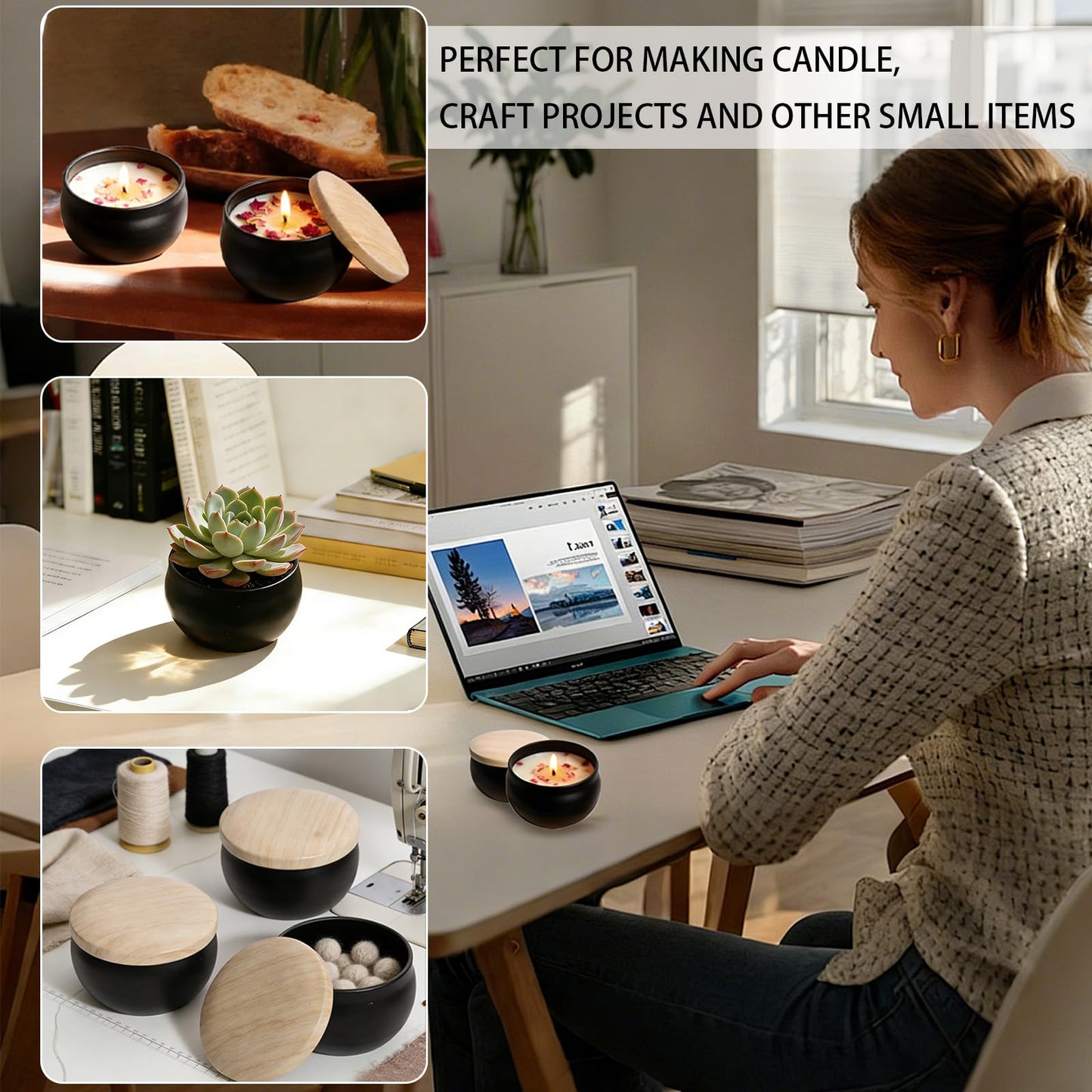 Candle Tins, 16 Pcs Candle Jars with Lids, 2.5 Oz Empty Candle Jars, Candle Containers for Making Candles, Small Metal Tins with Wood-Grain Lids, Candles Jars for Making Candles and Small Business