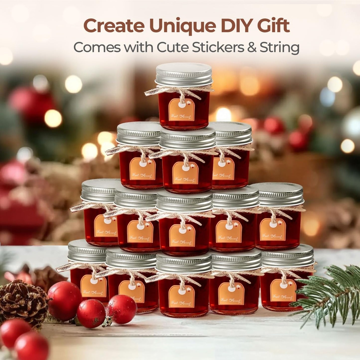 ComSaf Small Mason Jars 2 oz, 48 Pcs Mini Mason Containers, Small Canning Jars, Mini Glass Jar with Lids for Ginger Shots, Honey, Jams, Sauces, Spices, DIY Candle Decor, Dressing, Wedding Favors