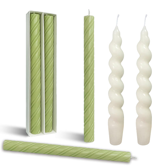 4 Pcs Spiral Taper Candle Milk White and Green Unscented Twisted Candlesticks Smokeless Candle Stick for Wedding Dinner Decor Creative Gifts