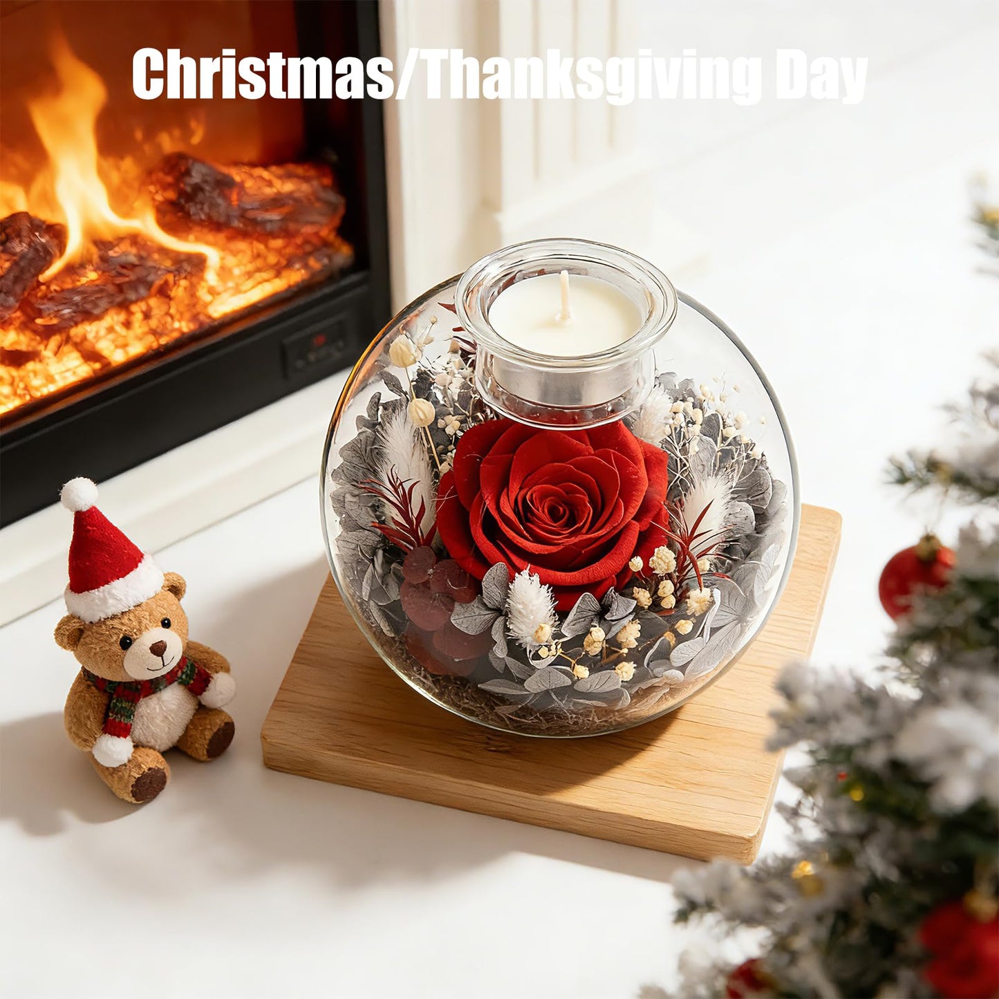 Gift for Women Preserved Rose Flowers in Glass Candle Decor Eternal Love Preserved Flower Gift Birthday Flowers for Girlfriend,Wife,Mom,Her Delivery Prime Set Perfect Glass Flowers (Red)