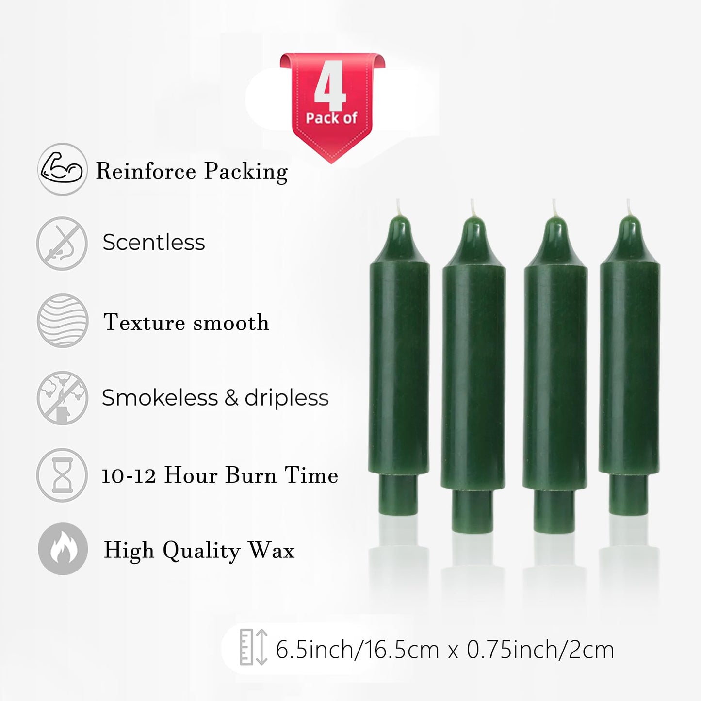 MAITREYA Short Taper Candle Candlesticks Dripless Dinner Candle for Wedding Party Decoration Home Dinner,6.5inch,4 Pack,Dark Green