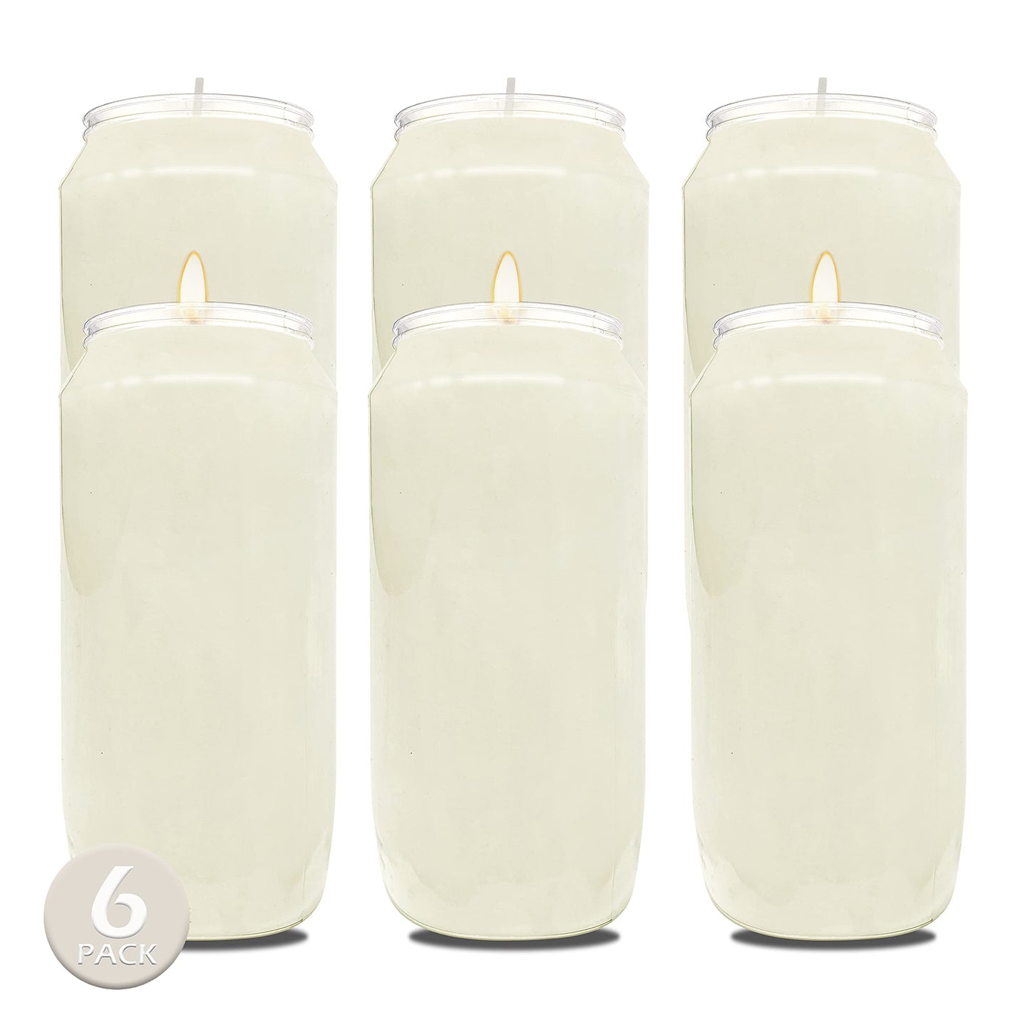 Hyoola 7 Day White Prayer Candles, 6 Pack - 6" Tall Pillar Candles for Religious, Memorial, Party Decor, Vigil and Emergency Use - Vegetable Oil Wax in Plastic Jar Container