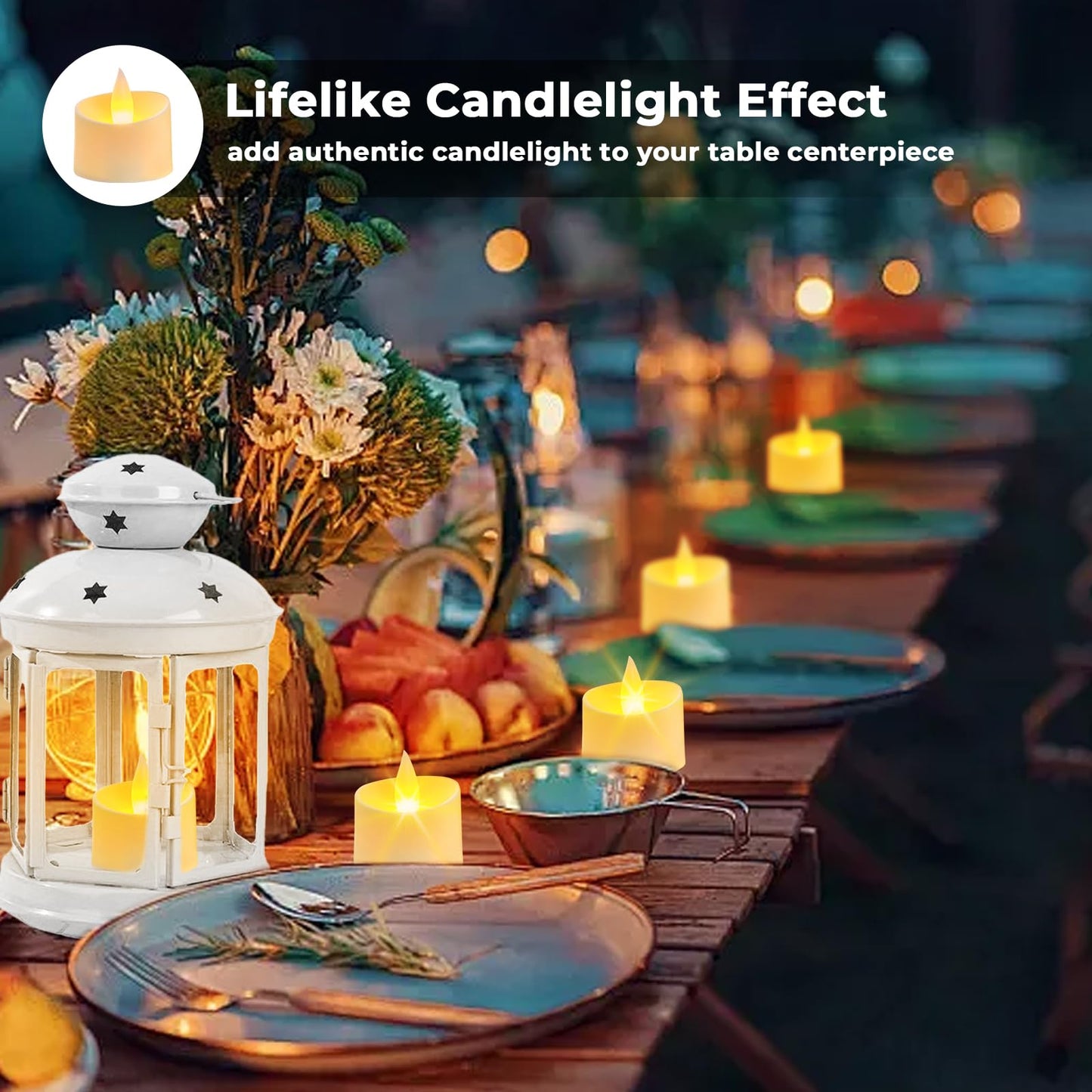 Haown Realistic Flameless Tea Lights - 50 Pack Mega Bulk Set with Dancing Flicker, Heavy-Duty LED Votives for Weddings, Events & Home Decor (Ivory Base, 50 Pack)