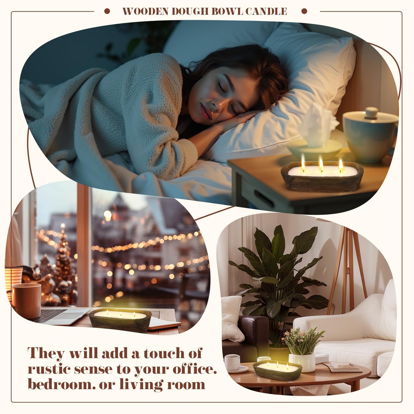 Threlaco 1 Pack 10 Inch Wood Dough Bowl Candles Home Rustic Dough Bowl Soy Candle 3 Wick Scented Candles Gifts for Men Women Farmhouse Table Centerpiece Home Decor for Christmas(Hot Cocoa)