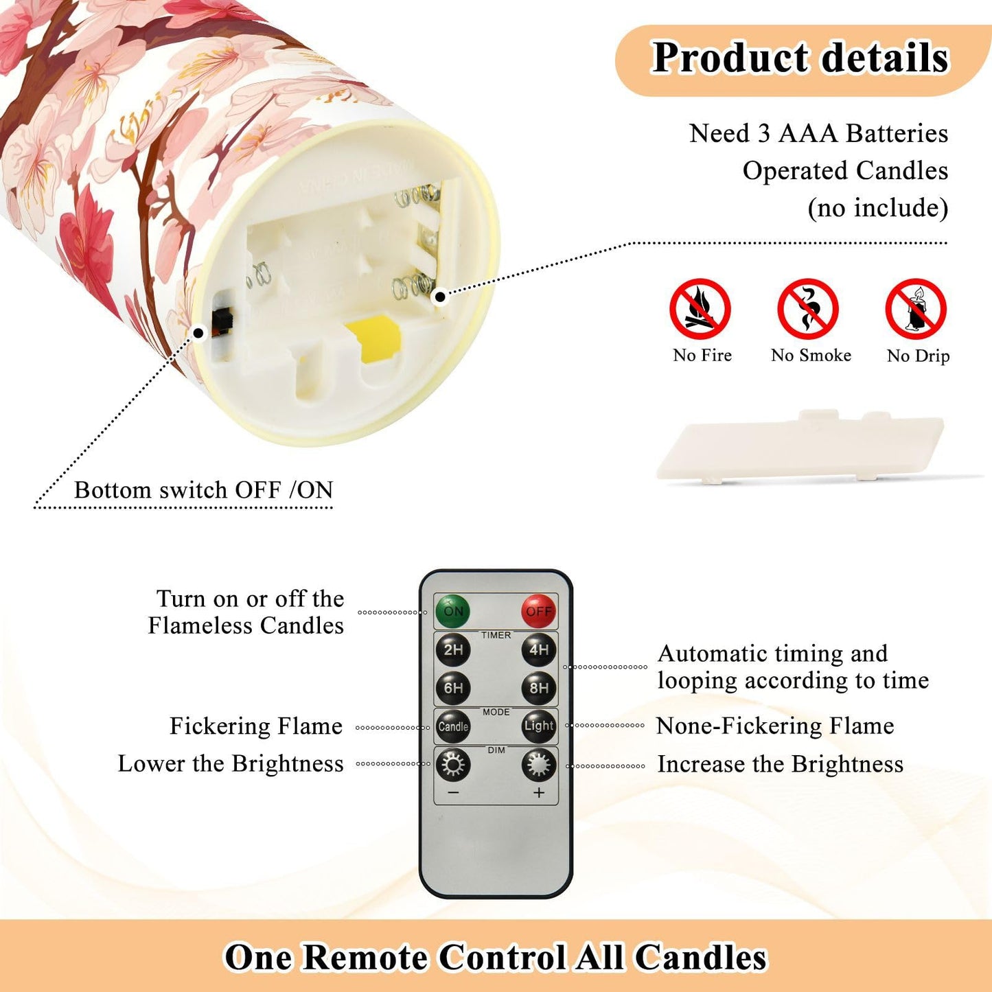ALAZA Flower Multiple Pink Flickering Flameless Candles Battery Operated with Remote Timer,Tea Light Candles LED Pillar Votive Set of 2 for Outdoor Indoor Decorations 3" x3.9"
