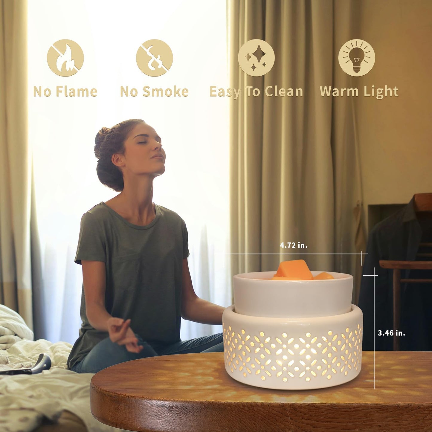 VICTORIA AROMA Ceramic Wax Melt Warmer - LED Night Light Candle Wax Warmer for Scented Wax, Electric Fragrance Wax Melter for Home, Office, Bedroom Decor, and Gifts
