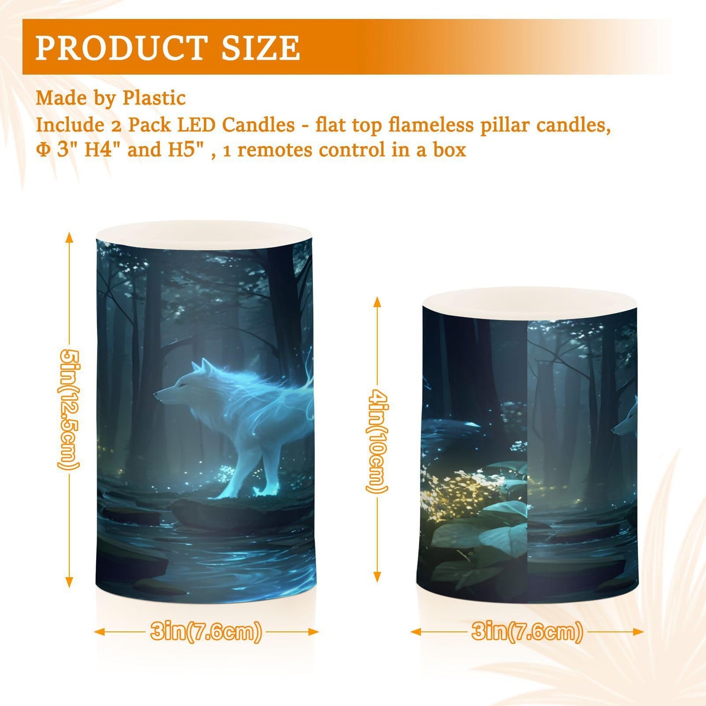 ALAZA Flameless Candles with Remote Timer,Forest Mysterious Blue Wolf Battery Operated Candles Set of 2 LED Tea Lights Flickering Pillar Votive Candles for Indoor Outdoor Decor