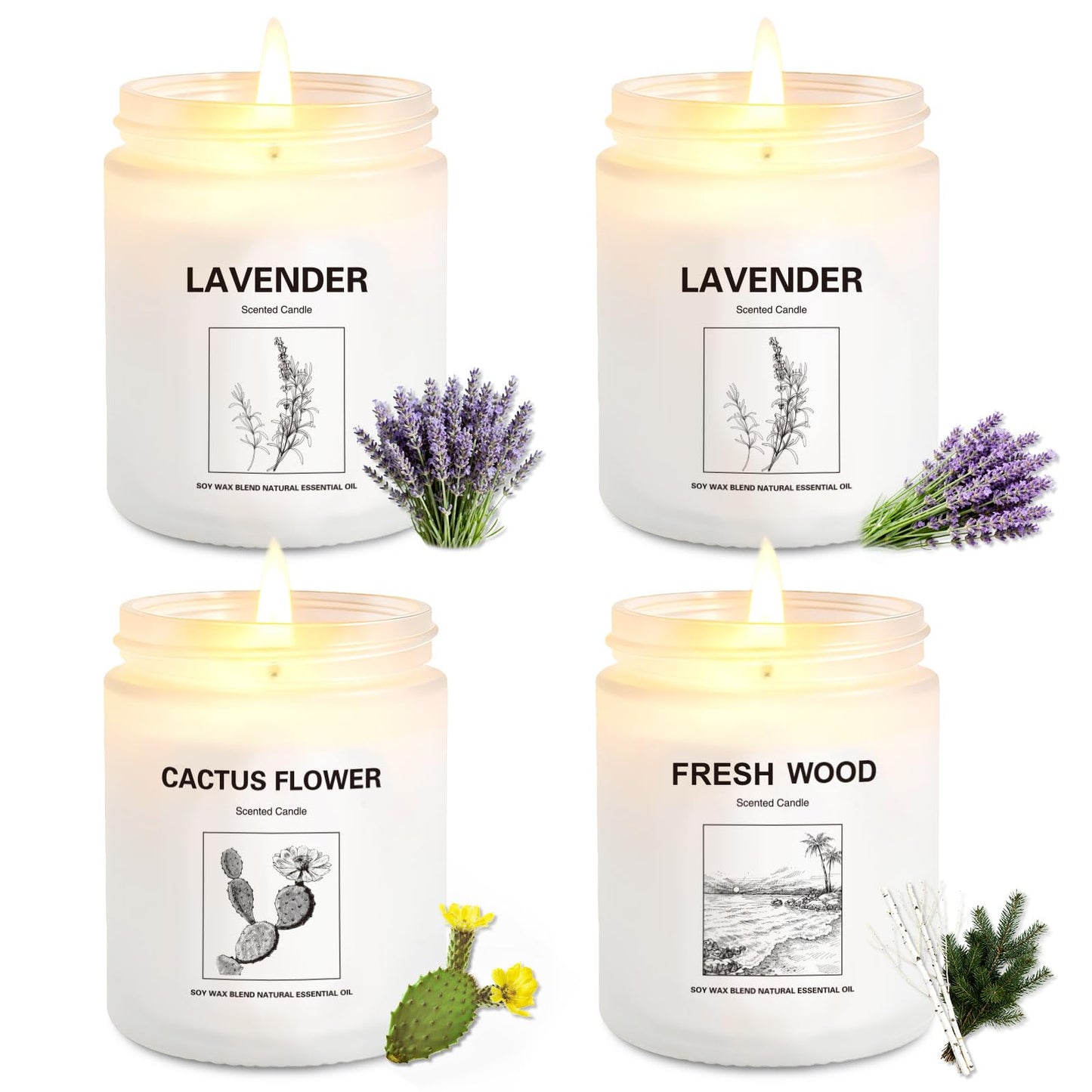 Scented Candles for Home,4 Pack Soy Candle Gift Set with 4 Fragrance Scents,Aromatherapy Lavender Floral & Wood Candles for Relaxation,Long Lasting Spa Candles for Bedroom Bathroom Gifts for Women