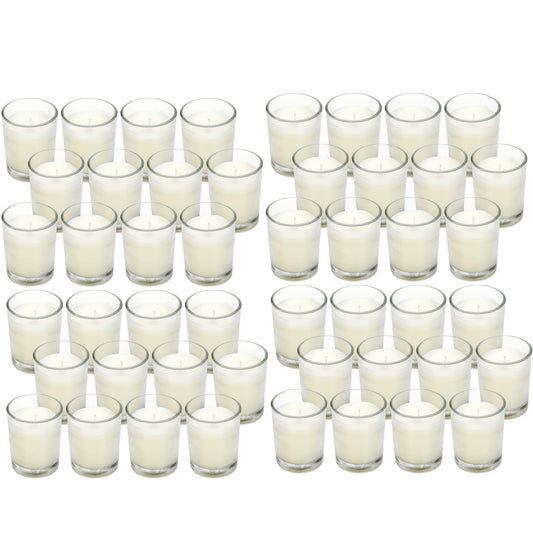 48-Pack Clear Glass Votive Candles – 10–12 Hour Long Burn, Unscented, Ivory, Bulk Set for Weddings, Events & Table Centerpieces – Hosley