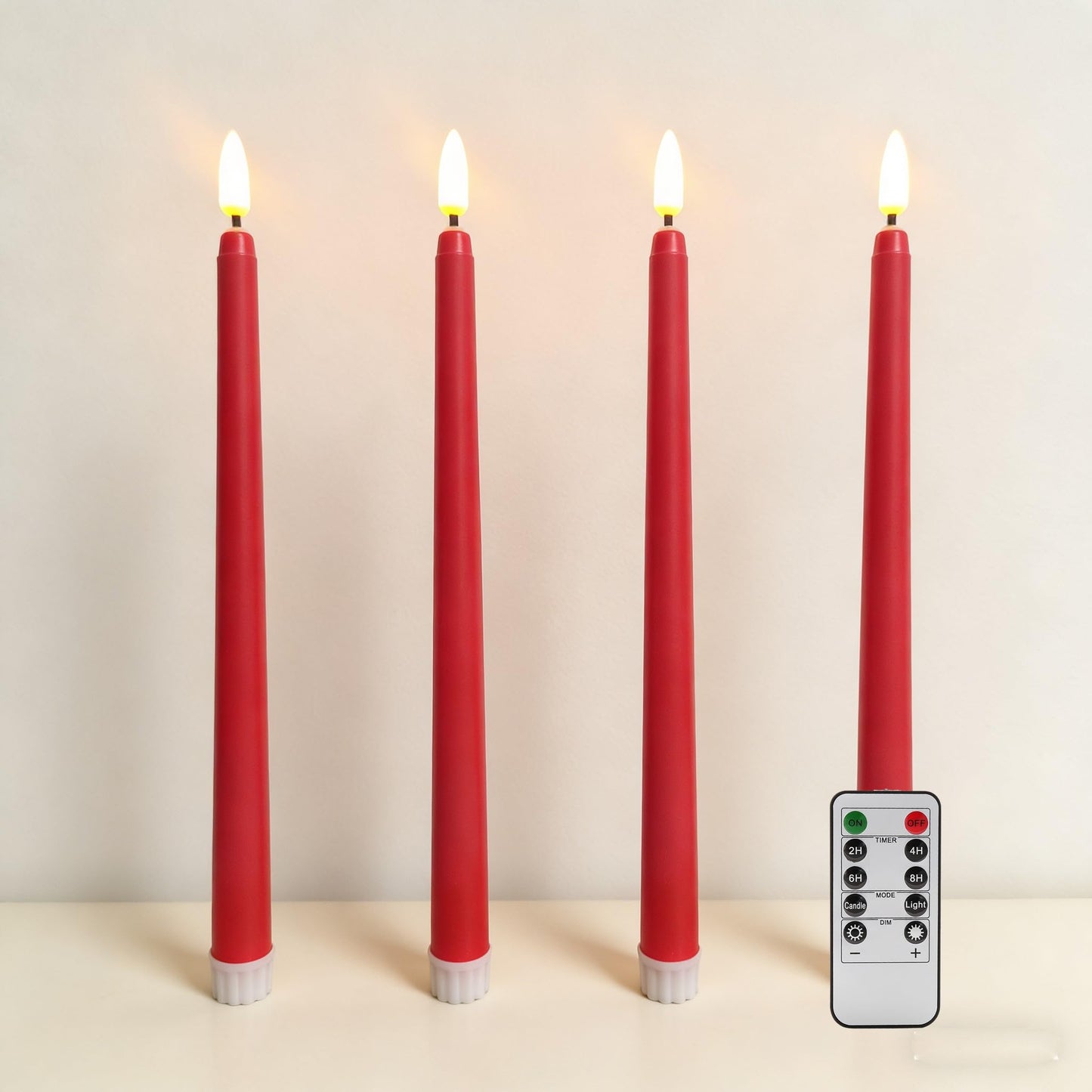 Ni-JASW Red Flameless Taper Candles with Remote, Battery Powered LED Candlesticks Flickering Set of 4