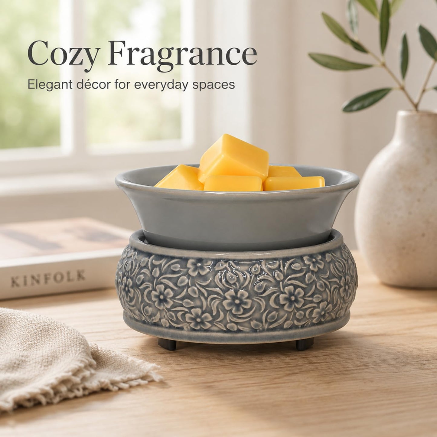 mocosa Wax Melt Warmer for Scented Ceramic Candle Warmer Home Fragrance Wax Burner for Mom Women(Blue)