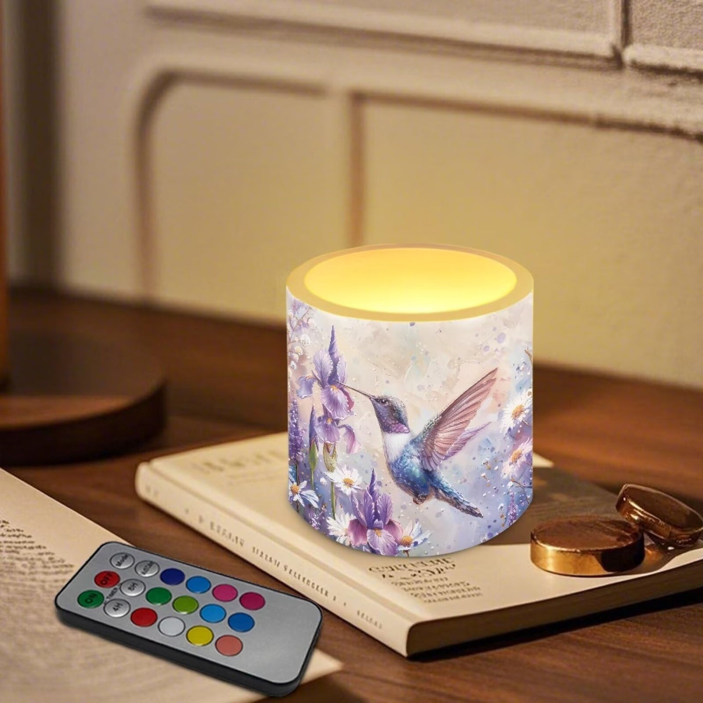 Cozeyat Bird Bloom Flameless Candles 4 Pack Battery Operated LED Pillar Candles with Remote Control Timer Waterproof for Indoor Outdoor Use