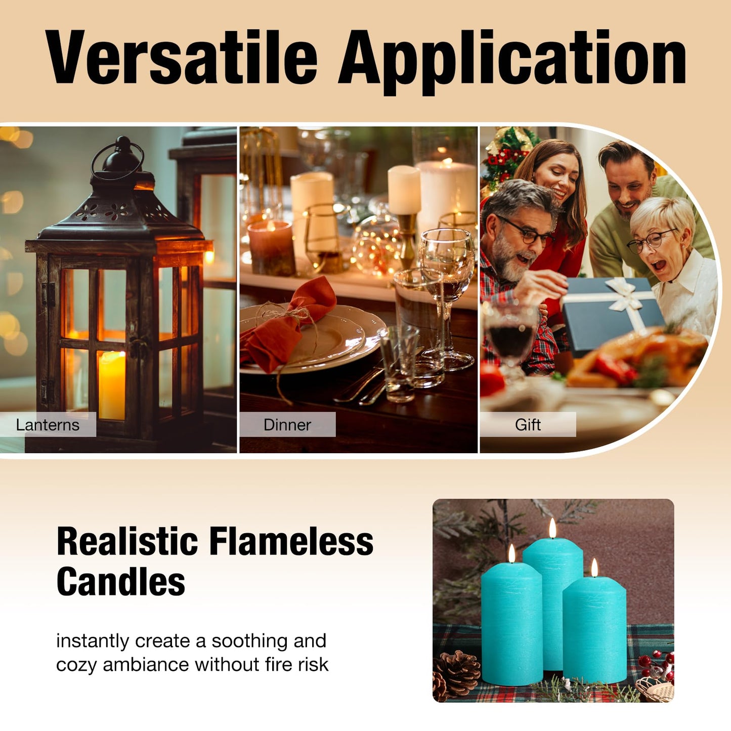 Eywamage Turquoise Blue Flameless Pillar Candles with Remote, Flickering LED Candles Battery Powered Real Wax Set of 3