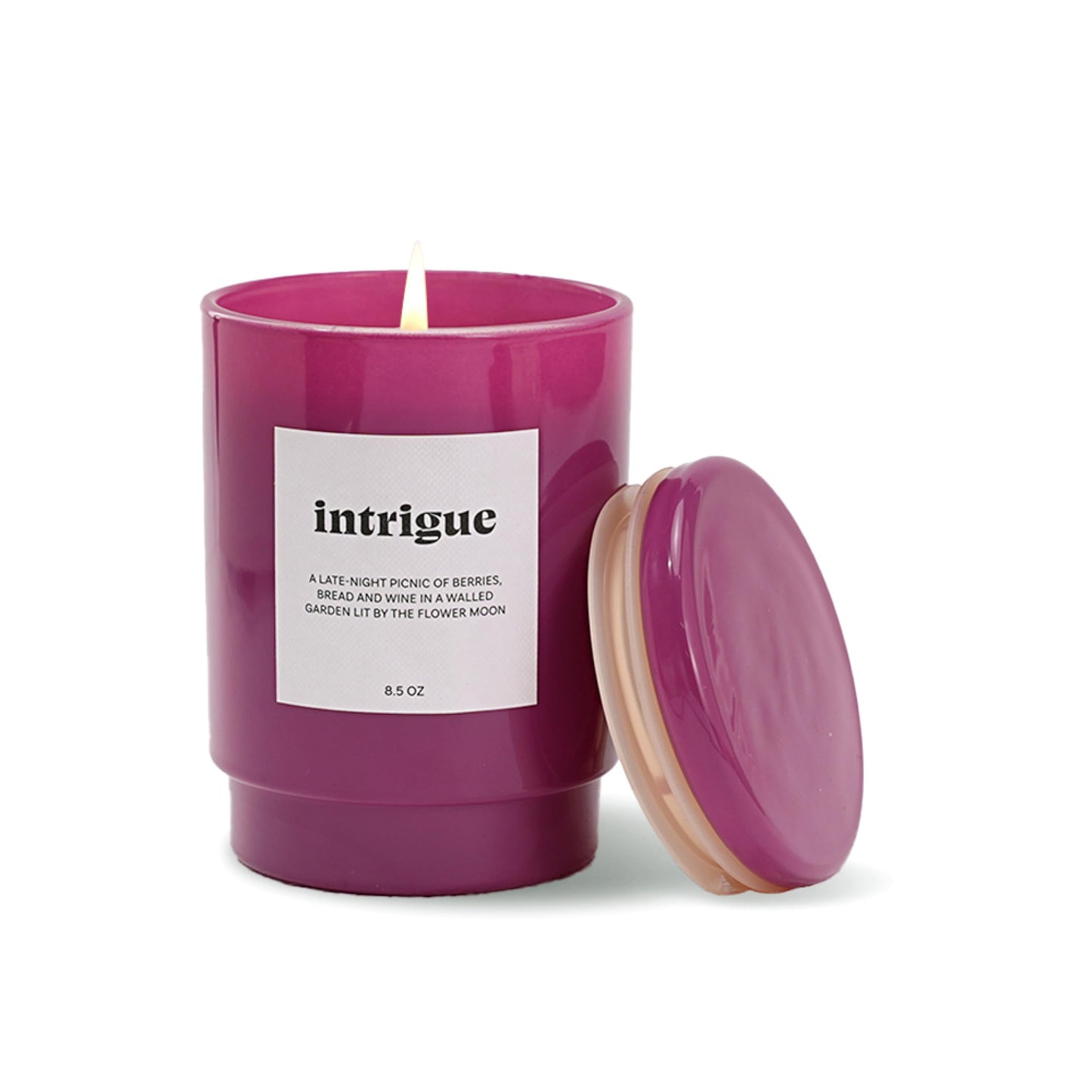 AromaLight 8.5oz with Lid Glass Jar Candle in Plum – Midnight Berry Sandalwood Scent, Intrigue Collection, Luxury Mini Candle