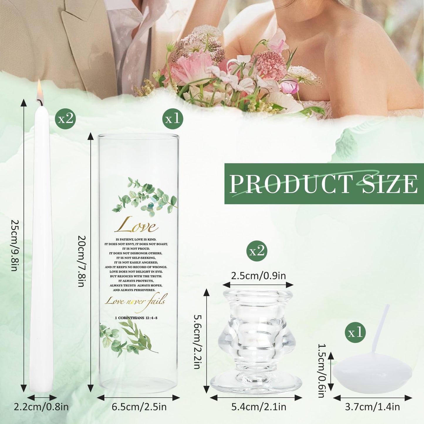 Unity Candles with Glass Holder for Wedding Ceremony - Unity Candles for Wedding, Religious Ceremony Ideas Marriage Decoration Accessories Set for Newly Couple Anniversary Church