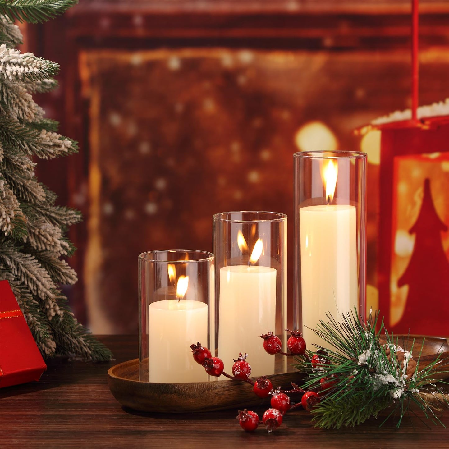 Shihanee 36 Pcs Pillar Candles and Glass Cylinder Vases Tall Cylinder Holders for Pillar Candles Wedding Centerpieces, Total 18 Sets(2.6'' X 4.7'', 5.9'', 7.9'',Clear,Ivory)