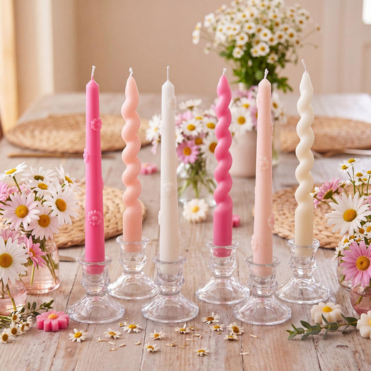 Nuanchu 6 Pcs Floral Decorative Taper Candles 3D Daisy Vintage Dripless Candlesticks 10 Inch Spiral Taper Candles for Weddings Dinner Party Holiday Fall Halloween and Harvest Fireplace Decor
