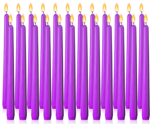 IJRPLM 24 Pack Taper Candles, 10 Inch Purple Tapered Candles, Tall Candlesticks, 10 Hour Burn Tim, Unscented, Smokeless and Dripless, Candle Sticks for Wedding Dinner Parties Home Decor