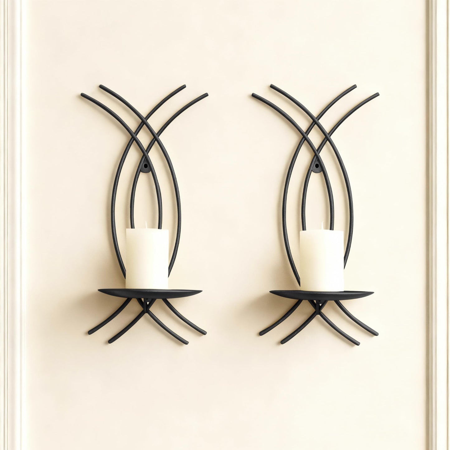 SEICASAYA Wall Sconce Candle Holder Set of 2, Modern Forged Metal Iron Decorative Wall Art for Living Room (Black)