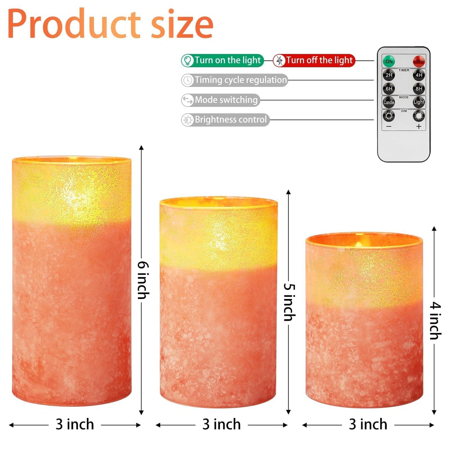 ANGELLOONG Orange Flameless Candles with Remote for Fall Decor, Burnt Orange Real Wax LED Pillar Lights, Flickering Battery Operated Fake Candles for Halloween Christmas Decor