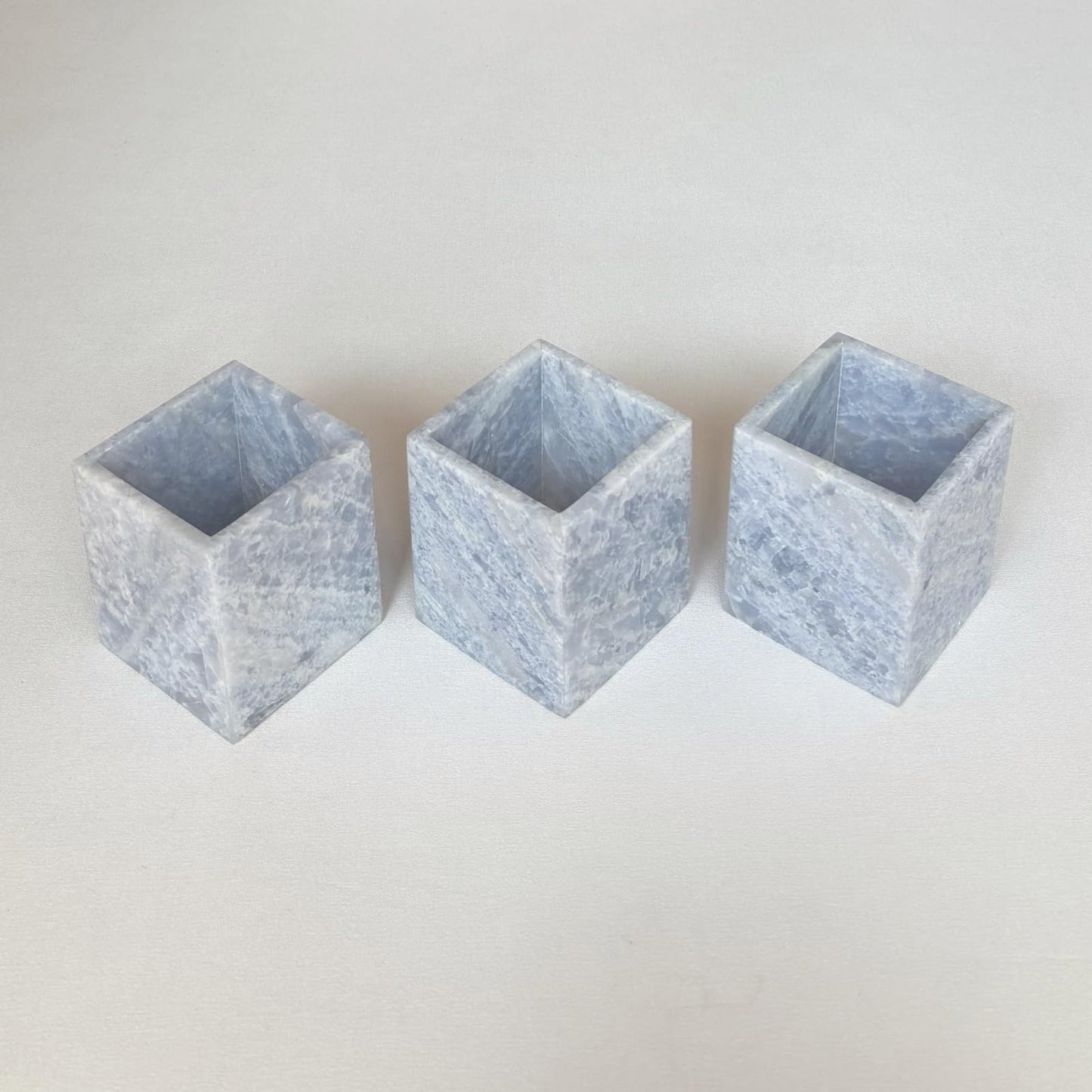 StonePlus Natural Marble Stone Square Storage Container Empty Vessel Holder Cup for Candle/Pens/Sundries items (Blue Crystal Marble)