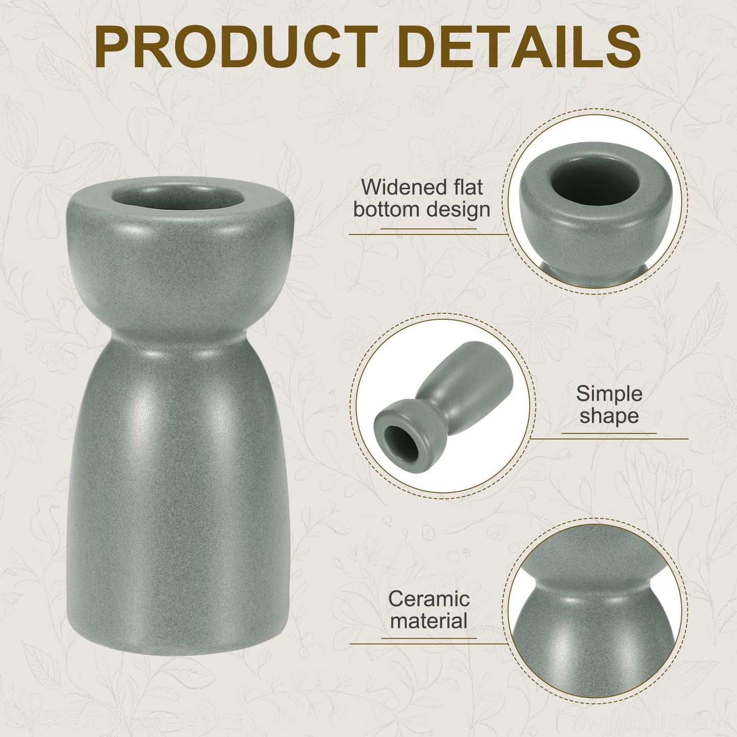 uxcell 2 Pack Candlestick Holder Gray Ceramic Taper Candle Holder Candle Stand Holders Modern Style Decoration for Centerpiece Tabletops Anniversary
