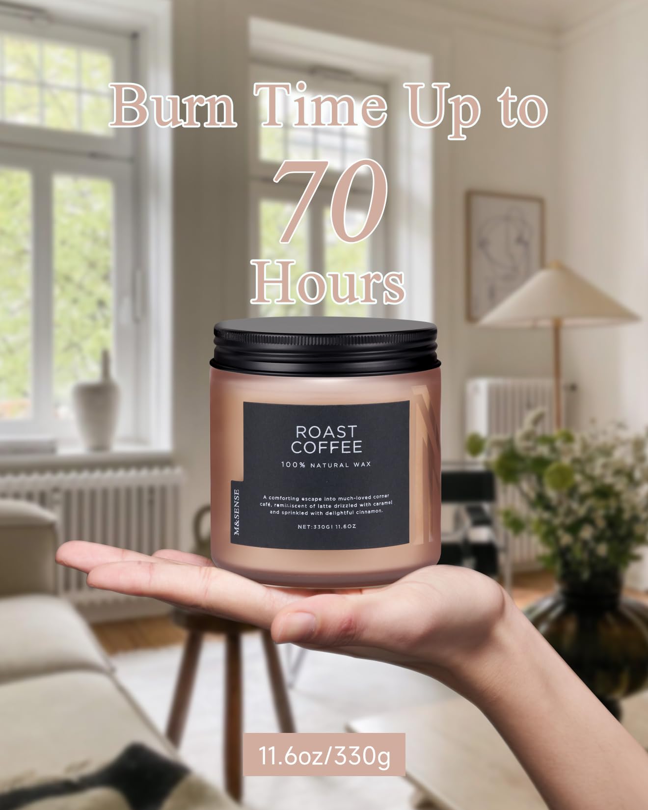 M&SENSE Coffee Home Scented Candles, 11.6oz Natural Soy Wax, 70-Hour Long Lasting, Organic Candles Non Toxic, Warm Scent for Coffee Lovers, Aromatherapy Home Fragrance for Bathroom Office