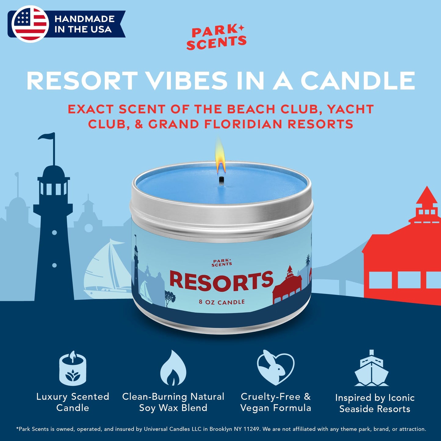Park Scents Resorts – Floridian Theme Park Luxury Hotel Candle – Clover, Aloe, Citrus & Daisy Scented Candles for Home – 8oz Vegan Soy Wax Blend, Birthday Gifts for Women, Hostess, Sister, Best Friend