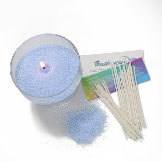 VITARIE Refillable Pearled Candle Sand 18oz, Unscented, 30 Cotton Wicks, 1.1lb Long Burning, Candle Making Kit, Sky Blue