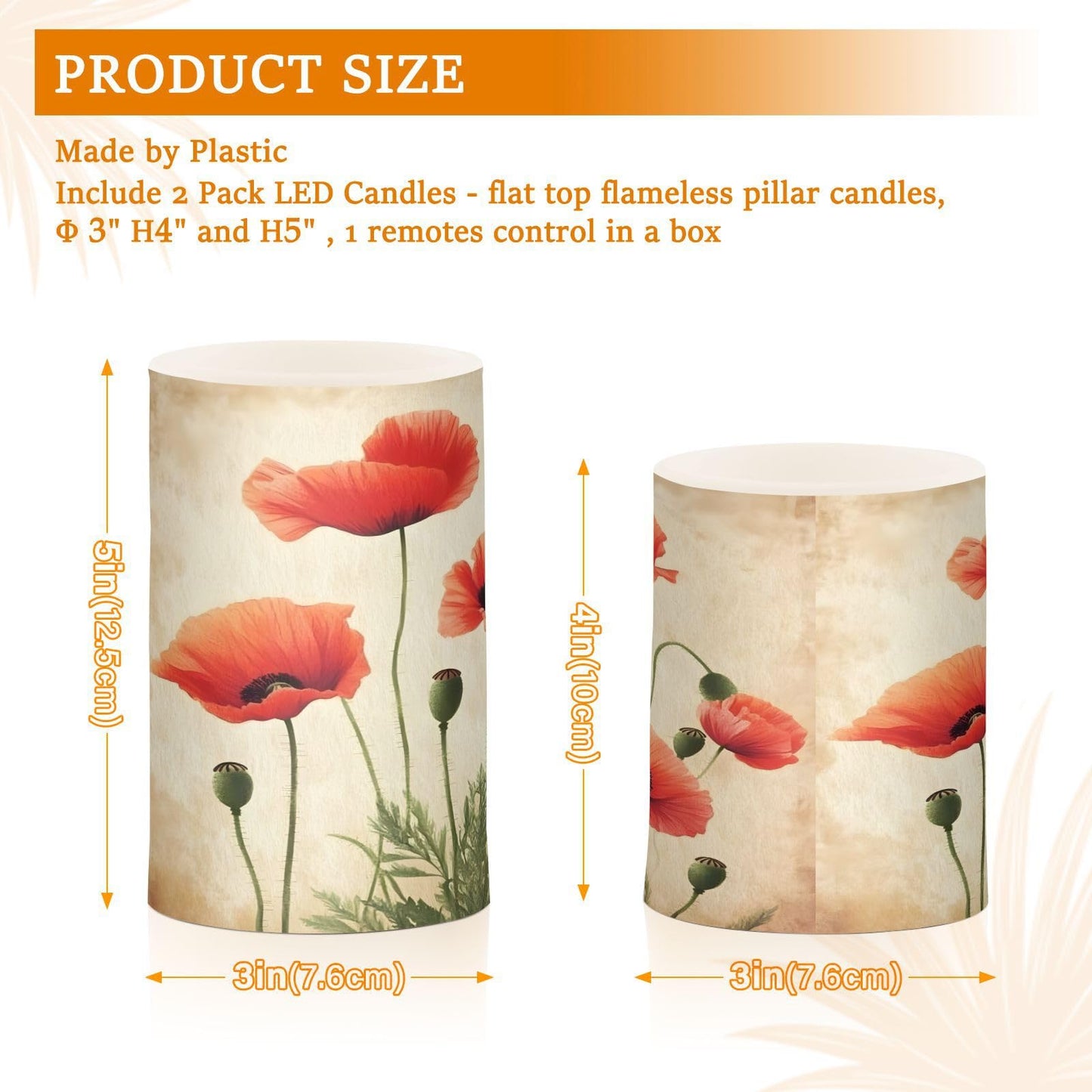 ALAZA Flickering Flameless Candles Red Poppy Flower Poppies Battery Operated Candles with Remote Timer LED Pillar Votive Candles Set of 2 for Holiday Decor