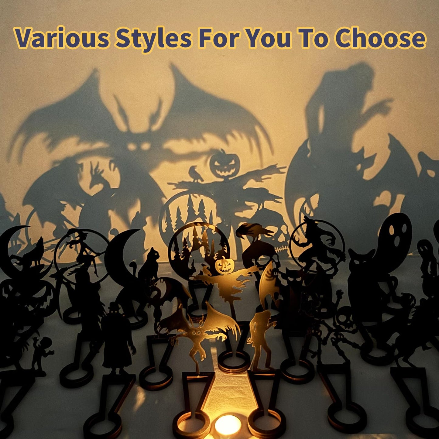 Halloween Candle Holder Spooky Ghost Tealight Shadow Caster Decorations Skeletons Black Metal Desk Candlestick Holder Ornament for Home Party,Scary Candle Stands Table Decor (Shadow Man)