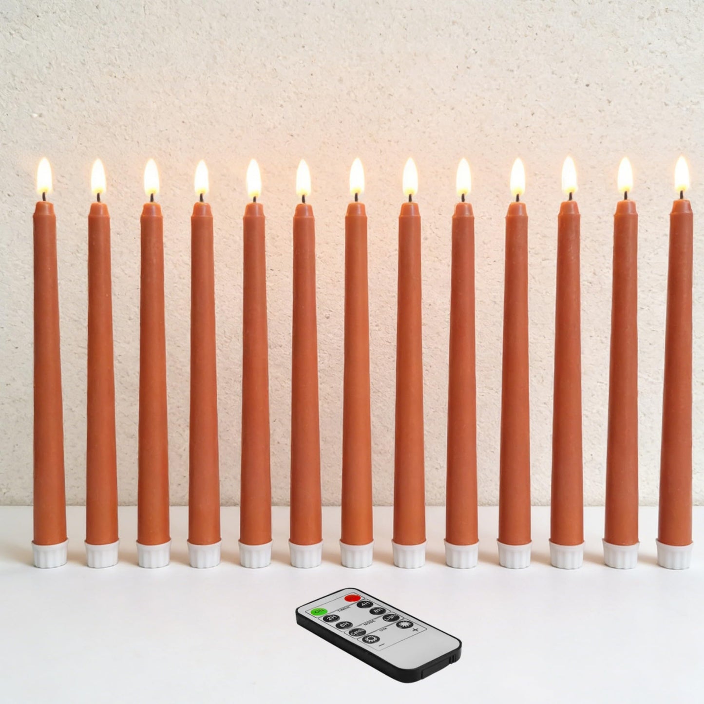 Ni-JASW Orange Flameless Taper Candles with Remote, Flickering LED Candlesticks Battery Operated Spring Home Decor Candle Set of 12