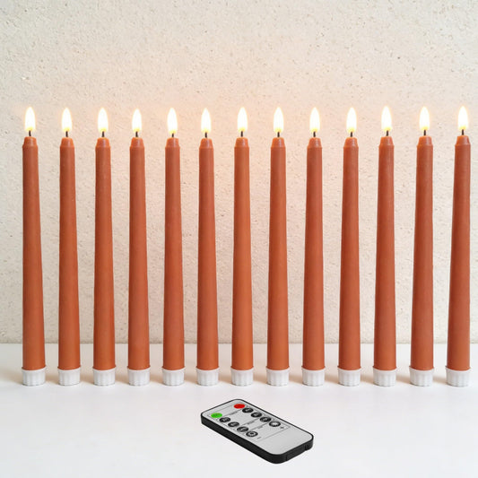 Ni-JASW Orange Flameless Taper Candles with Remote, Flickering LED Candlesticks Battery Operated Spring Home Decor Candle Set of 12