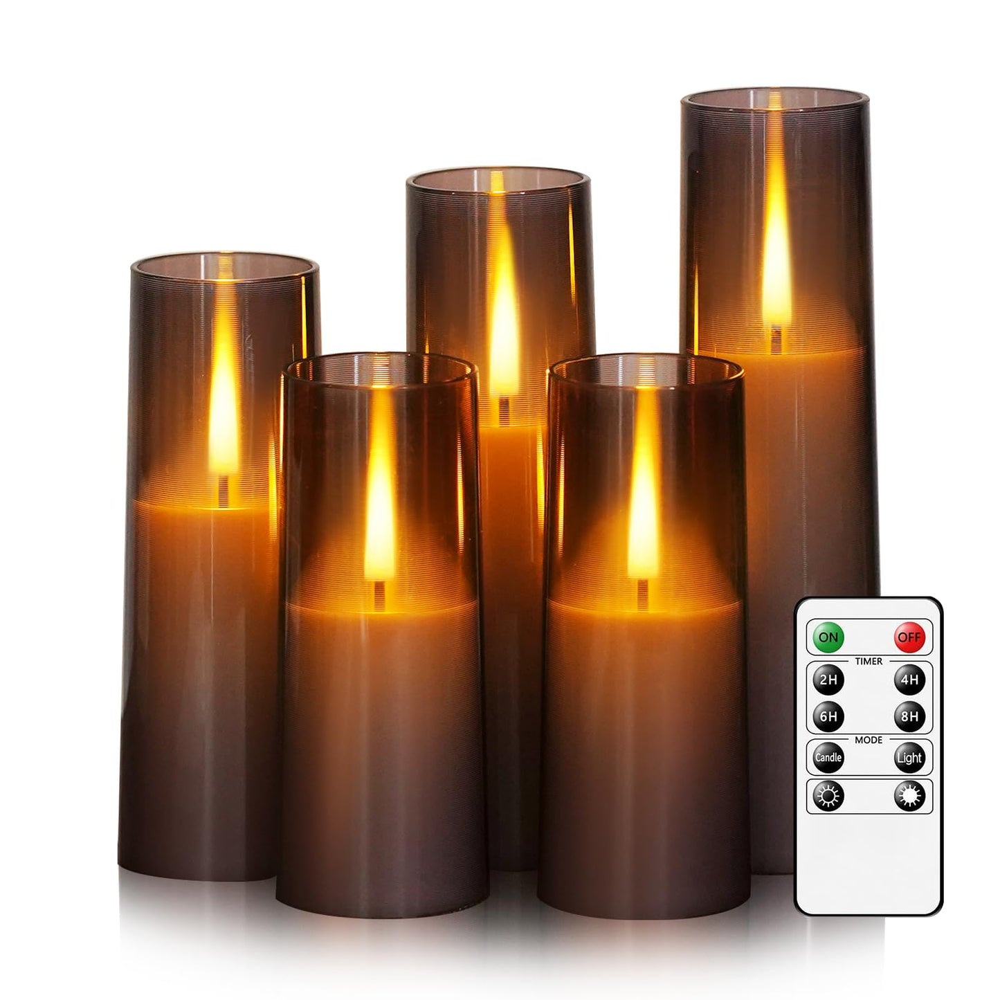 Thorbling Flameless LED Candles, Battery Operated Upgraded Realistic 5 Pcs Flickering Flame Pillar Candles with Remote Timer, for Romantic Ambiance and Home Decoration (Grey)