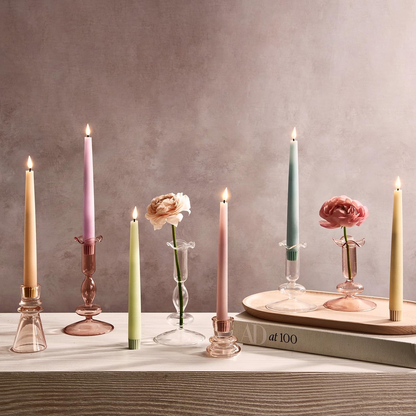 LampLust Taper Candle Holders, 4 Pack, 2 & 4 Inch, Pink Glass Candle Holders, Fits Standard Taper Candles, Decorative Candlestick Holders for Table Centerpieces, Wedding & Home Decor