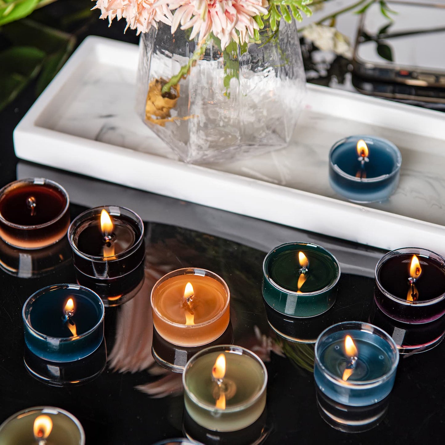 Sungmor Scented Tealight Candles 16 Pack - 100% Soy Wax, Smoke-Free, 4 Scents, 3-4hr Burn, for Bathroom/Party/Yoga/Wedding Decor and Daily General Use