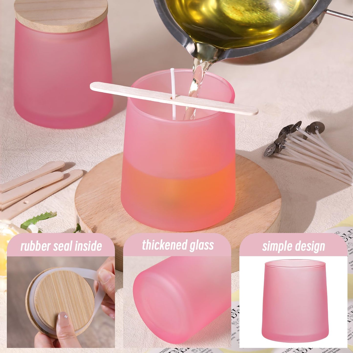 DARJEN 12 Pack Frosted Pink Candle Jars for Making Candles- 9 OZ Empty Glass Candle Making Jars with Making Kits, Candle Making Supplies Candle Containers for Home DIY & GIFS