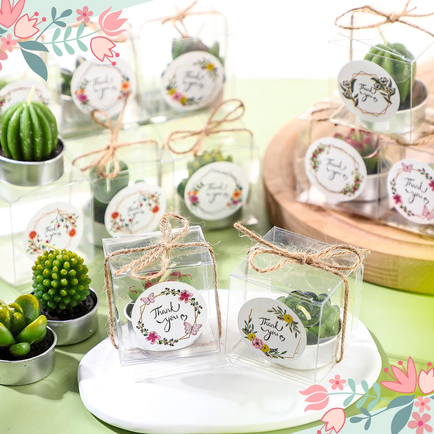 MTLEE 48 Sets Cactus Tealight Candle Gift Delicate Succulent Cactus Candle Mini Plant Party Favor for Valentine's Day Holiday Bridal Shower Fiesta Birthday Anniversary Celebration Wedding
