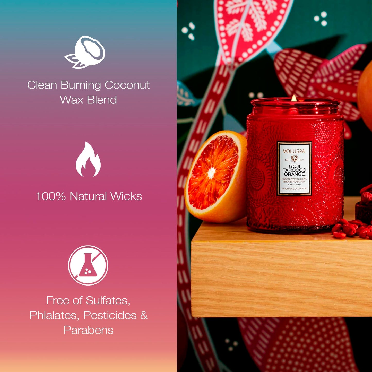 Voluspa Goji Tarocco Orange, Small Candle Jar, 5.5 oz, 50 Hour Burn Time, Coconut Wax for Clean Burning, Handcrafted in the USA
