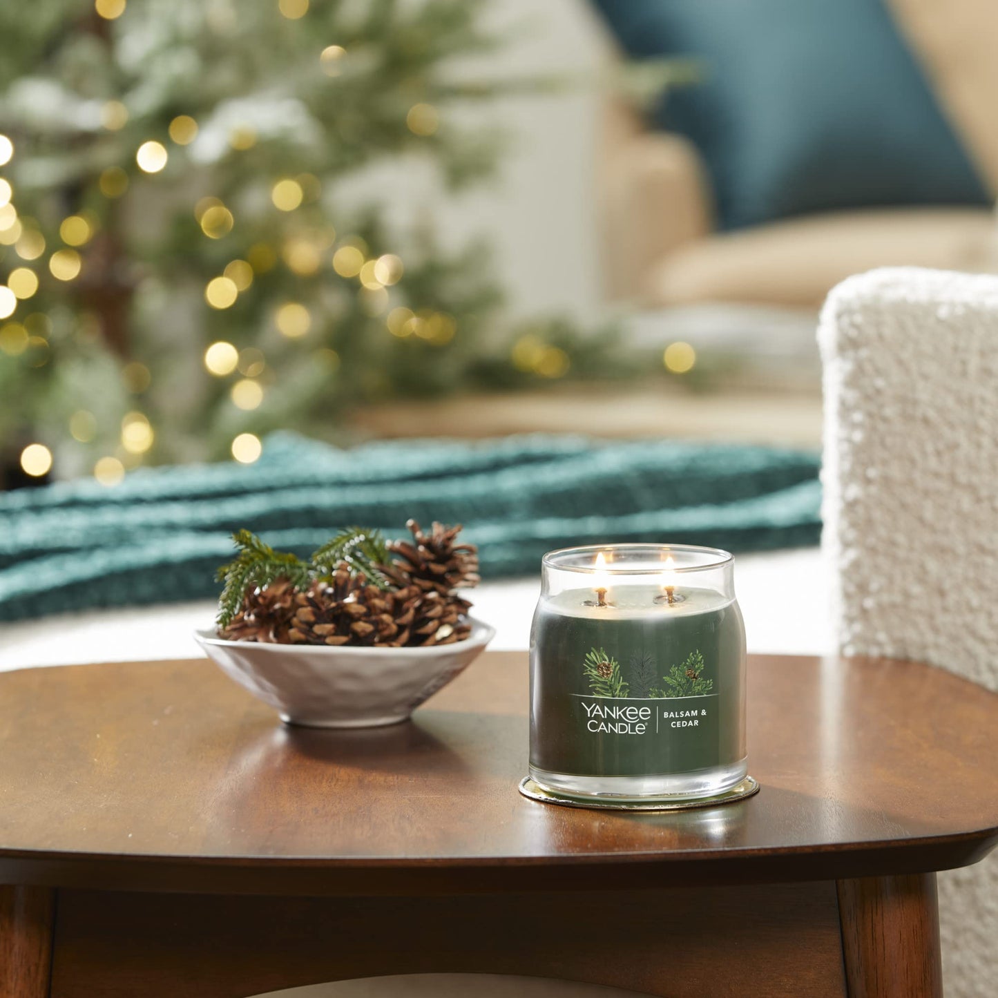 Yankee Candle Balsam & Cedar Scented Signature 13oz Medium Jar 2-Wick Candle Over 35 Hours of Burn Time Christmas | Holiday